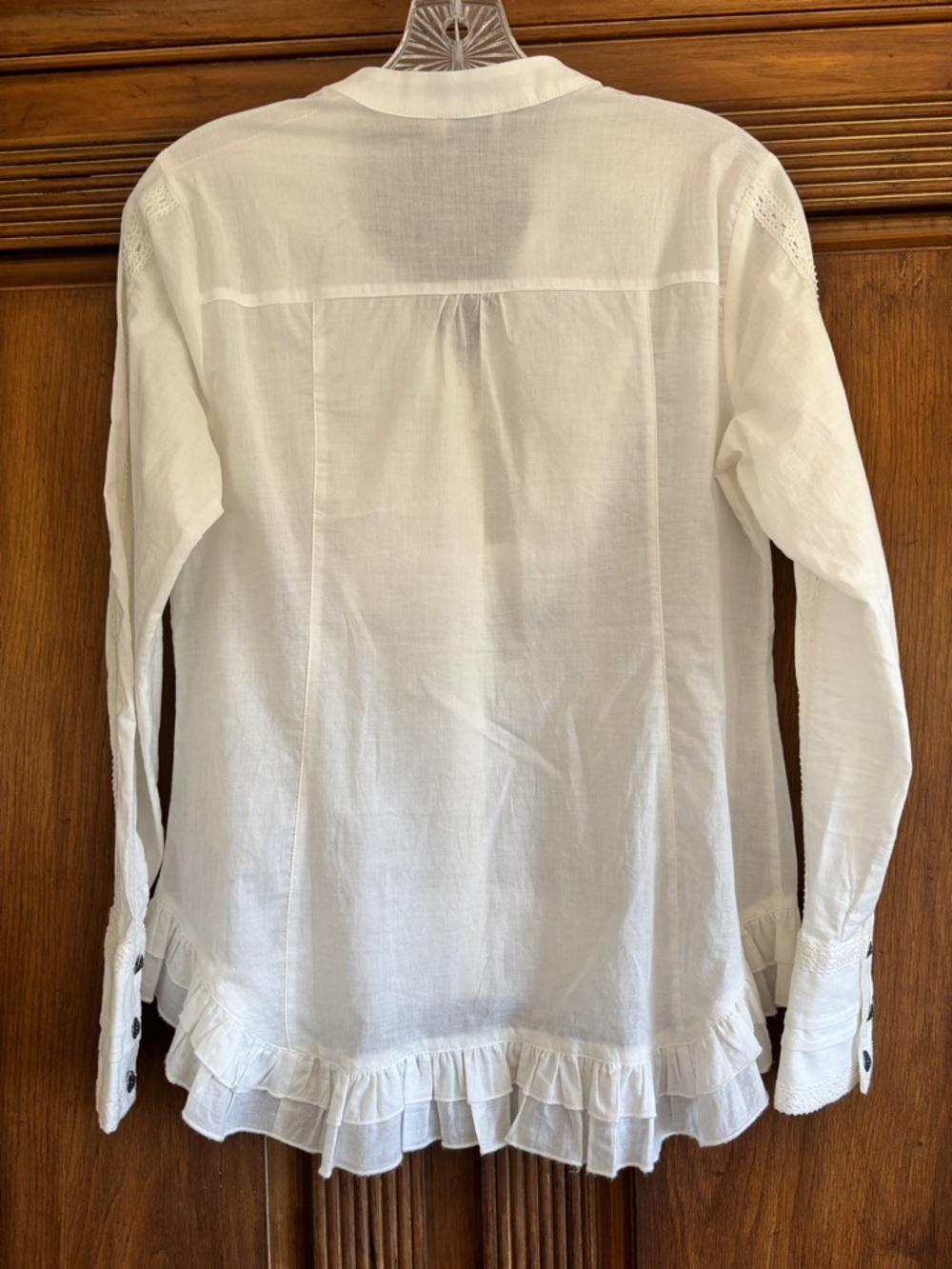 White Ruffled Button-Front Women’s Top - Picture 5 of 9